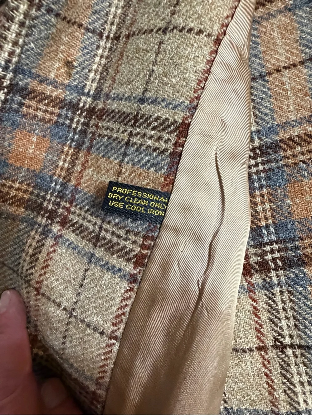 Vintage Wool Tweed Blazer 46R Brown Blue Tan Windowpane Plaid Mens Sport Coat 33